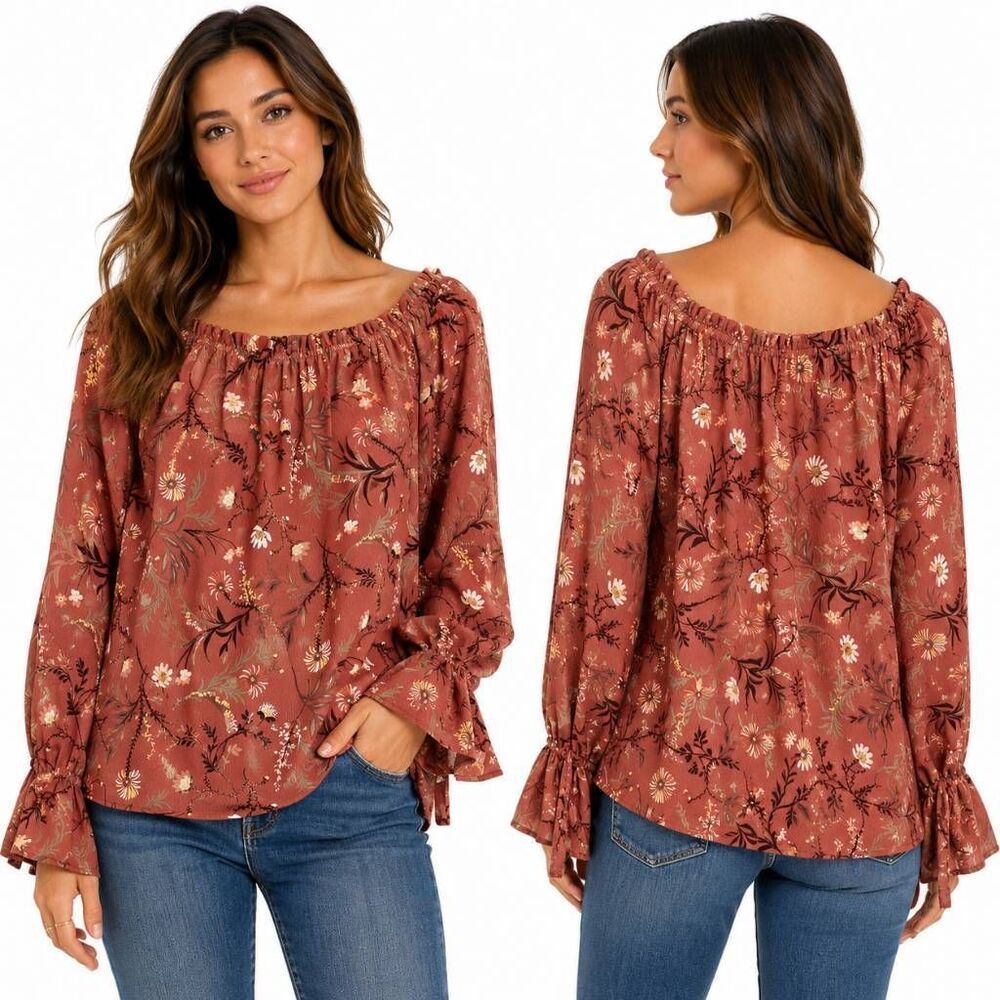 Vine & Love S Floral Off Shoulder Boho Peasant Blouse